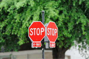 Four way stop sign. Right of Way Rules in California