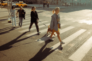 Right of Way Rules in California. Pedestrians crossing at a crosswalk